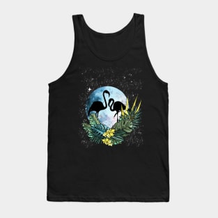 Flamingo shades blue moon and flowers Tank Top